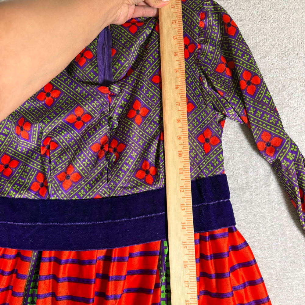 Vintage Eyeful Maxi Dress Psychedelic Floral Geometric Orange Purple ILGWU 8 - Picture 7 of 8